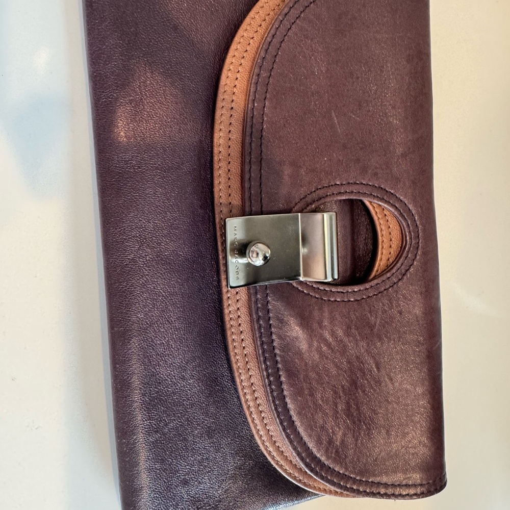 Marc Jacobs Purple and Brown Clutch with Silver Detail